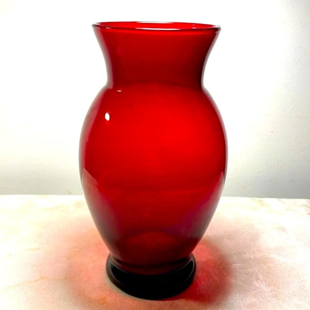 Anchor Hocking Ruby Red Carmen Vintage Art Deco Blown Vase 6 3/8 Inches EUC - Picture 9 of 9